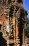 Preah Ko (The ‘sacred bull’) was built by King Indravarman I (877-889), and was a Hindu temple dedicated to the worship of Shiva and constructed in memory of Indravarman’s parents and an earlier king, Jayavarman II, the founder of Roluos.<br/><br/>

The main sanctuary of Preah Ko consists of six brick towers set on a low laterite platform. Formerly each tower would have contained an image of a Hindu deity, but these have long since disappeared.